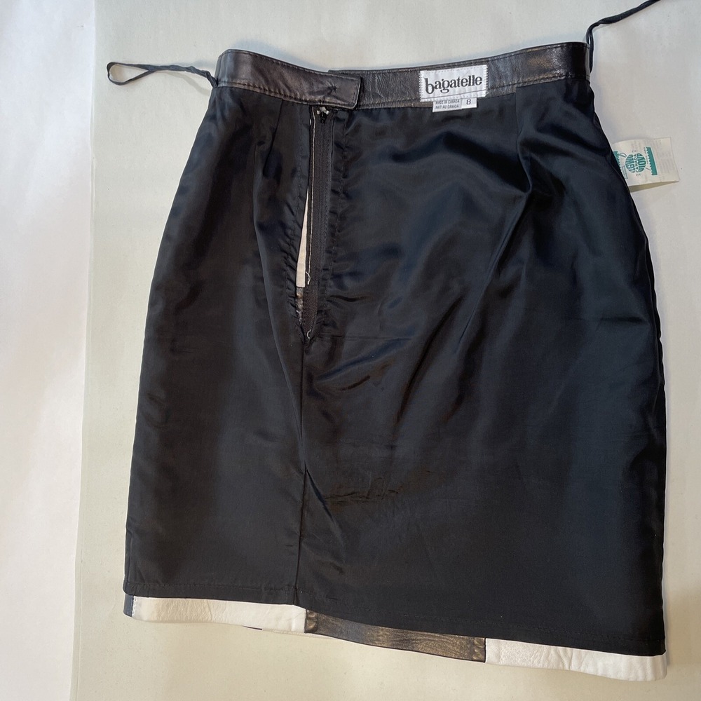 Vintage 90s Bagatelle Leather Checkered Mini Pencil Skirt Mod Retro Waist 27" - Picture 10 of 16